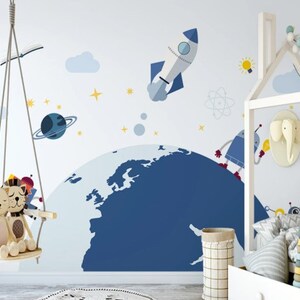 Cartoon Space and Planets Kinderzimmer Wand wandbild Galaxie und Weltkarte Tapete Peel and Stick leicht abnehmbar selbstklebend Kinder Tapete Kind