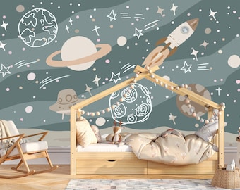 Space and Planets Kids Wallpaper Galaxy Peel and Stick Easy Removable Self Adhesive  Kids Wallpaper Child Room Decor Wall Murals