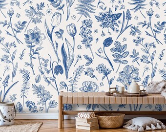 Floral Wallpaper Peel and Stick Wall Art Easy Removable Pattern Wallpaper Botanical Flowers Seamless Watercolor Pattern Wall Mural