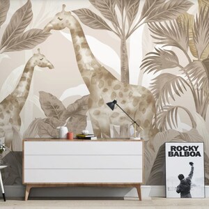 Safari Animals Wallpaper: Jungle Palm Trees, Kids Room Decor (Peel and Stick)