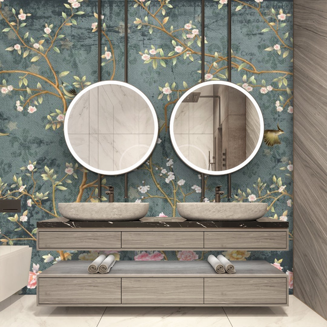 Watercolor Floral Wallpaper: Trees, Birds, Flowers Peel and Stick Wall ...