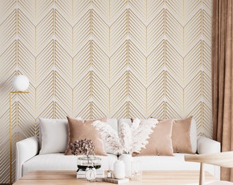 Golden Art Deco Wallpaper Golden Geometic Shape Peel and Stick Easy Removable Pattern Wallpaper Living Room Wall Mural