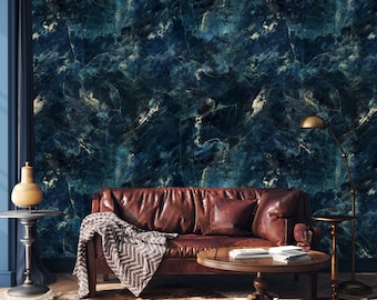 Dark Blue Marble Wallpaper- Peel and Stick Removable Pattern Wall Mural Marble Stone Living Room Wall Art-Living Room- Marble Wall Mural