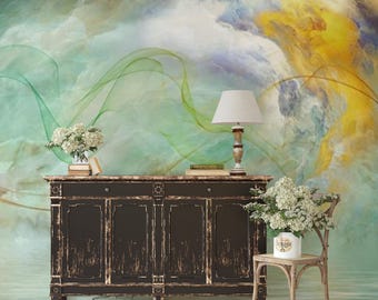 Atmosphere Cloud Line Art Pattern Wallpaper Peel and Stick Removable Wall Mural Self Adhesive Wallpaper Marble Textured Living Room Wall Art