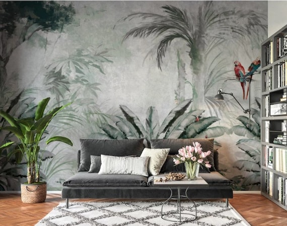 Tropical Soft Color Wallpaper Palm Trees Peel and Stick Wall - Etsy France