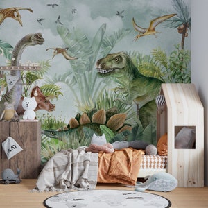 Dinosaurietapet: Jurassic barnrum självhäftande väggmålning bild 3