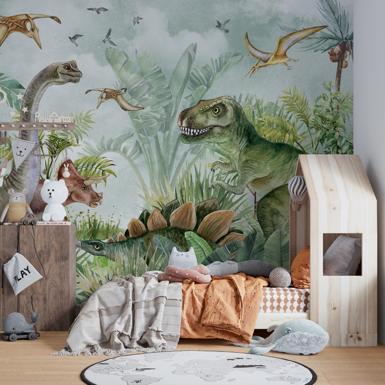 Dinosaurietapet: Jurassic barnrum självhäftande väggmålning bild 3