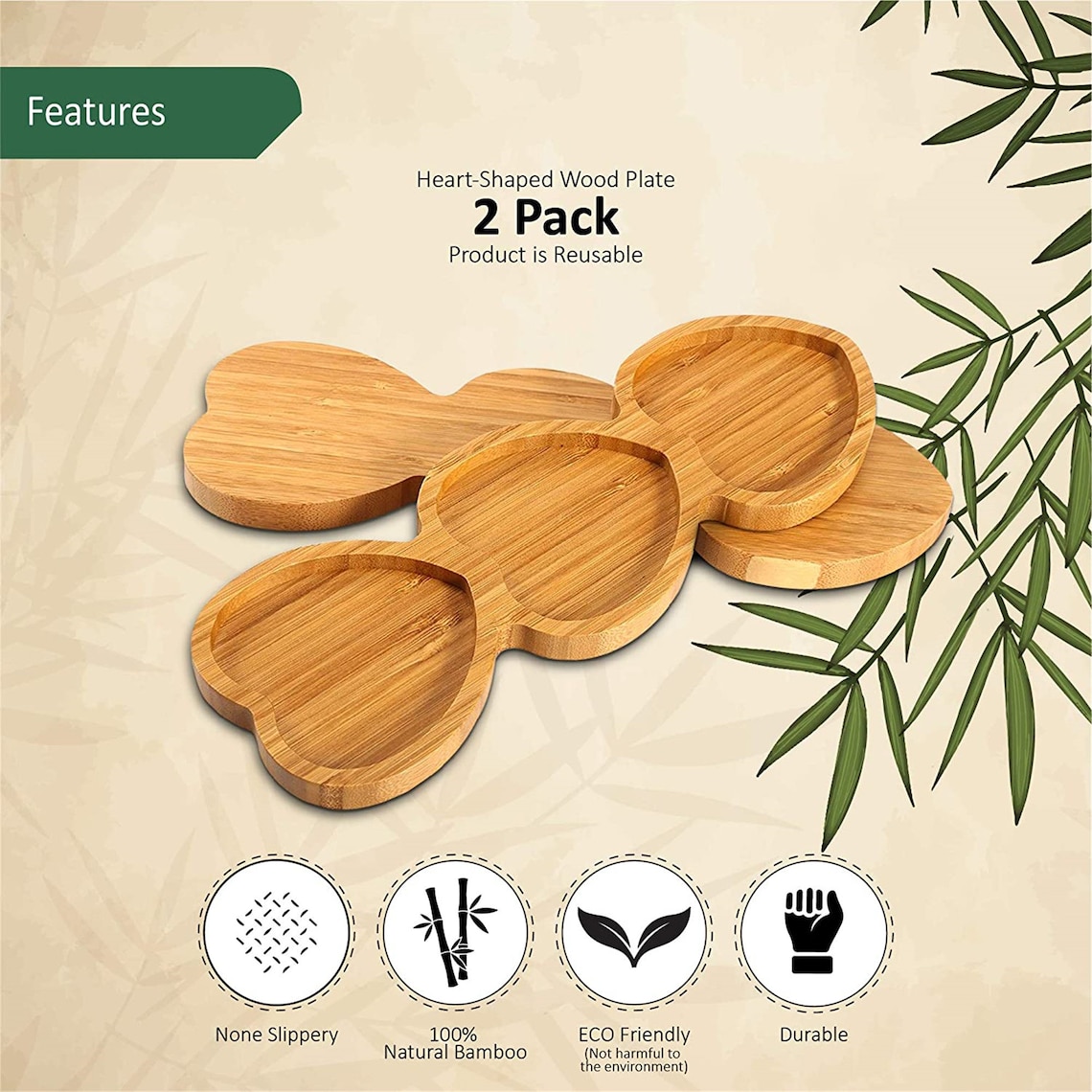 Decorify EcoFriendly Bamboo Plates HeartShaped Wood Plate Etsy