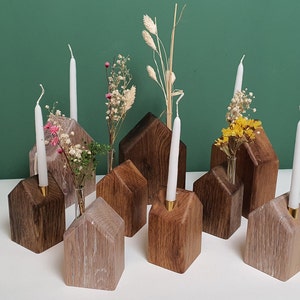 Candle house solid oak wood with test tube for flowers be.massive wooden house decorative table decoration candlestick flower bar spring vase wedding