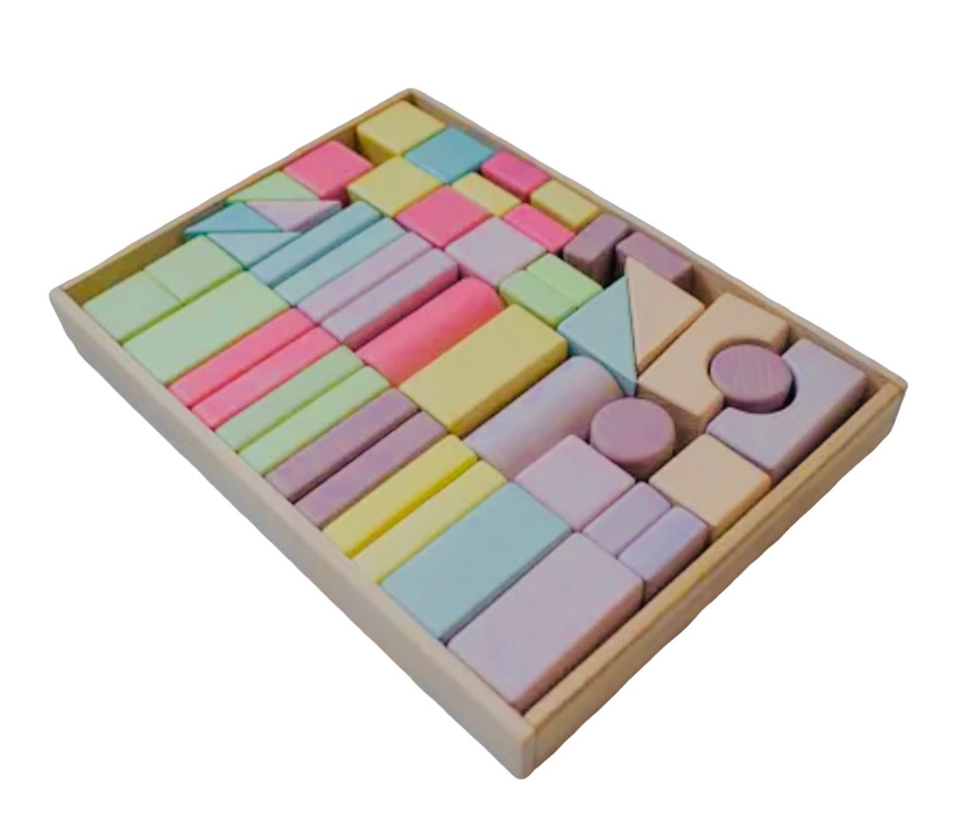 Wooden Toy Building Blocks, Rainbow Pastel Colors, 48 Piece Set - Etsy