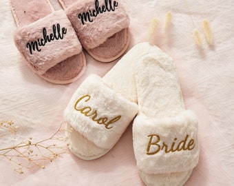 MRS Bride Personalized Bridal Slipper, Custom Name Wedding Gifts, Fluffy Slippers, Custom Bride Gift, Bridal Shower Bachelorette Party Gift