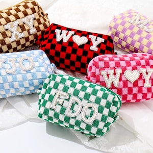 Bolsa de maquillaje personalizada a cuadros, bolsa de maquillaje con iniciales, bolsa de maquillaje con monograma, bolsa de maquillaje a cuadros, regalos para despedidas de soltera, regalo para ella