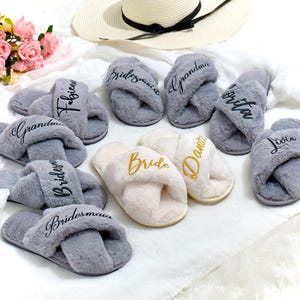 Mrs Fluffy Custom Slippers, Bridal Fluffy Cross slippers, Bride Gift, Custom Bridal Shower Gift, Bachelorette Party Gift, Gifts for her