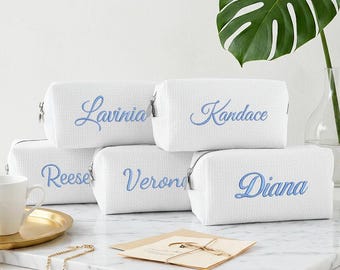 Personalized Waffle Makeup Bag, Embroidered Name or Monogram, Bridesmaid Makeup Bag, Bridal Shower Gift, Gift for Her, Gift for Women