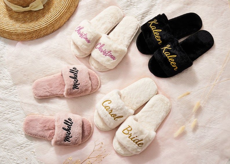 Personalized Gift Fluffy Slippers, Fluffy Bride Bridesmaid Slippers, Bachelorette Party, Bridesmaid Gifts Proposal, Bridesmaid Slippers image 6