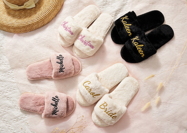 Personalized Gift Fluffy Slippers, Fluffy Bride Bridesmaid Slippers, Bachelorette Party, Bridesmaid Gifts Proposal, Bridesmaid Slippers image 6