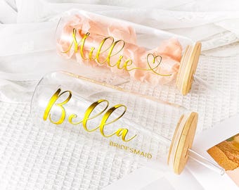 Personalized Tumbler With Name, Glass Tumbler with Lid and Straw, Coffee Cup, Mothers Day, Bridesmaid Proposal, Party Favor, Gifts for Her