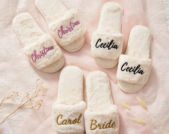 Personalized Gift Fluffy Slippers, Fluffy Bride Bridesmaid Slippers, Bachelorette Party, Bridesmaid Gifts Proposal, Bridesmaid Slippers