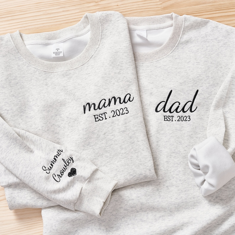 Dad Embroidered Sweatshirt, Custom Dad Shirt With Kids Names, Heart On Sleeve, Daddy Est Year Hoodie, Gift For New Dad, Father's Day Gift image 7