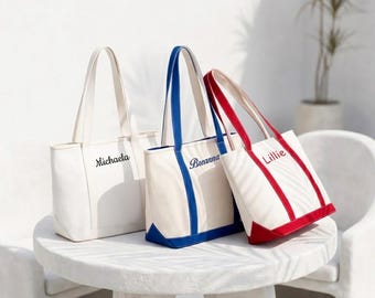 Bolso tote de lona bordado: Bolso tote personalizado con inicial y cremallera.