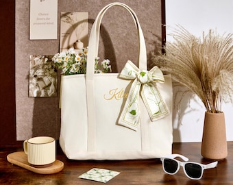 Bolso de lona bordado con cremallera: bolso de playa personalizado con monograma.