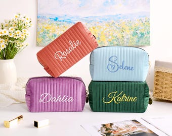 Personalized Embroidered Velvet Makeup Bag, Bridesmaid Gift