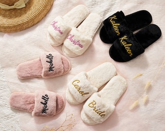 MRS Bride Personalized Bridal Slipper, Custom Name Wedding Gifts, Fluffy Slippers, Honeymoon Gifts, Bachelorette party Gifts, Mother gifts