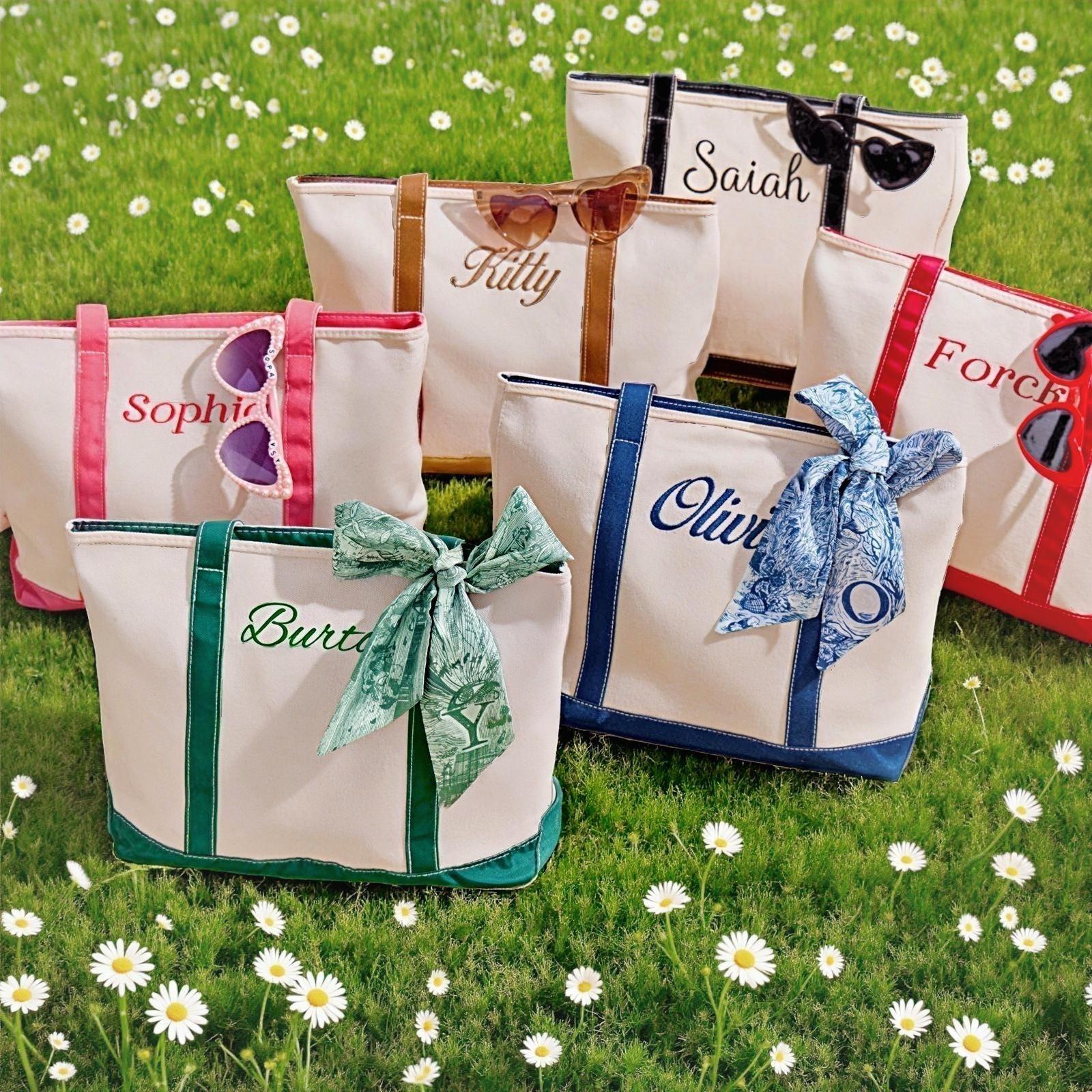 Custom Tote Bag, Canvas Tote Bag, Custom Text Tote Bag, Bachelorette Gift, Beach Bag, Embroidered Name, Bridesmaids Gift Bag-Custom LOGO