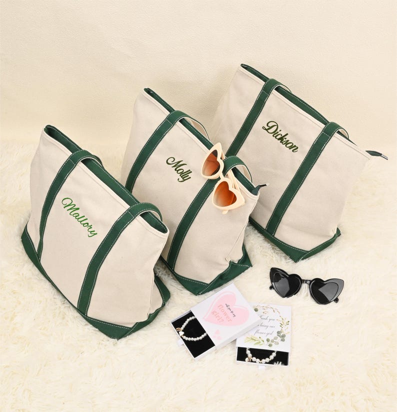 Bolsa de tela personalizada, bolsa de lona, bolsa con texto personalizado, regalo de despedida de soltera, bolsa de playa, nombre bordado, bolsa de regalo para damas de honor, logotipo personalizado imagen 1