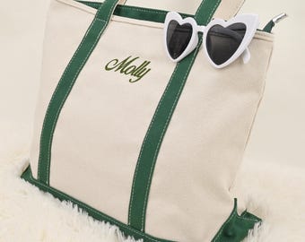 Embroidered Canvas Tote Bag with Zipper: Personalized Monogrammed Beach Tote