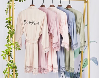 Personalized Bridesmaid Robe: Satin Wedding Dressing Gown with Ruffle Lace