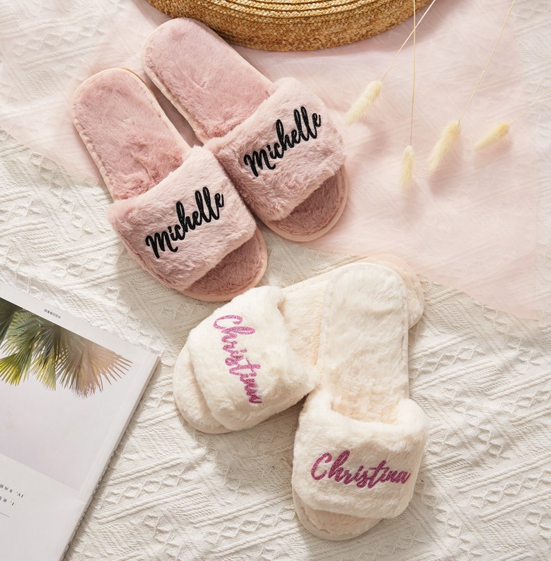 Personalized Gift Fluffy Slippers, Fluffy Bride Bridesmaid Slippers, Bachelorette Party, Bridesmaid Gifts Proposal, Bridesmaid Slippers image 4