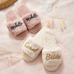 Personalized Gift Fluffy Slippers, Fluffy Bride Bridesmaid Slippers, Bachelorette Party, Bridesmaid Gifts Proposal, Bridesmaid Slippers image 5