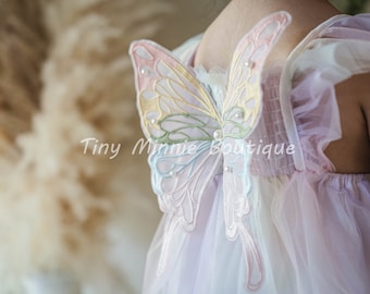 Rainbow Butterfly with Wing Baby Romper, Fairy Butterfly Baby, First Birthday Outfit, Cake Smash baby girl Outfit, Sitter romper photography