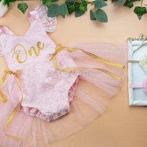 Pink Lace Cake Smash Tutu Romper for 1st Birthday Photo Shoots, First Birthday Baby Girl Pink Romper, Princess Boho Romper