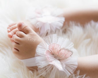 Butterfly Plain Tulle Barefoot Sandals Baby, Fairy Baby sandals, Butterfly Baby shoes, Sitter Barefoot Sandals, Butterfly Photo Prop