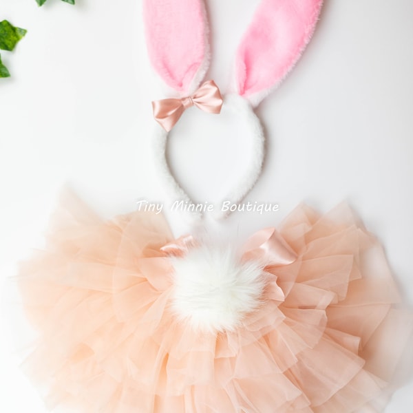 Peach Tutu Bloomer and Headband Baby Girl, Peach Bunny Easter Bloomer, Bunny Ears, Easter Tutu Set, Bunny Ears Headband