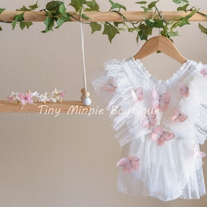 Boho Off White Butterflies Romper, First Birthday Outfit Baby Girl, Cake Smash Outfit, Photo prop, Sitter romper photography