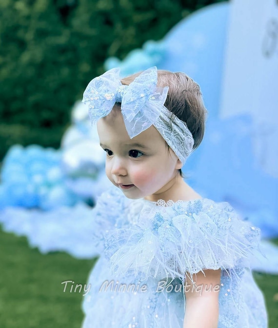 Blue Pink White Christmas Headband, Snowflake Baby Headband  display picture 3