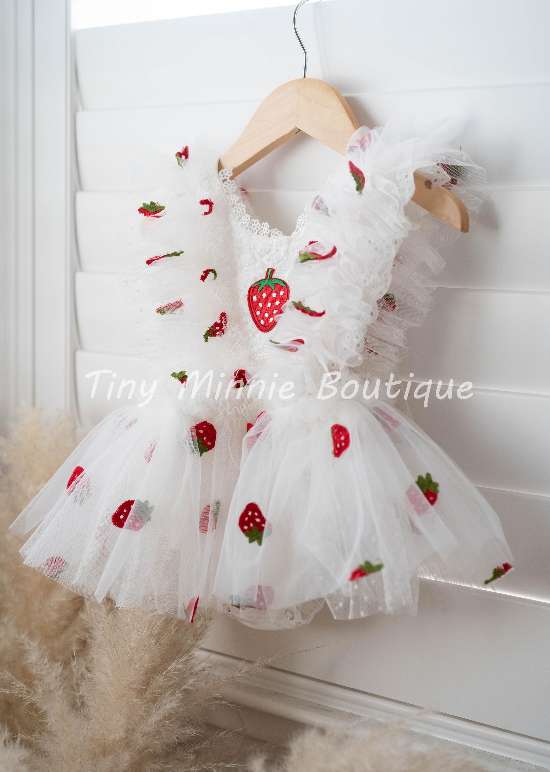 Strawberry Baby White Tutu Romper, Cake Smash Outfit, First Birthday Romper, Half Birthday Girl, Strawberry Photo Prop,  Berry Toddler Dress