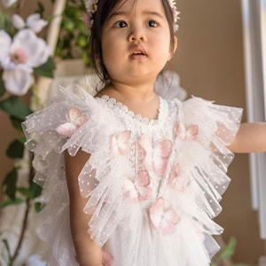 Boho Off White Butterflies Romper, First Birthday Outfit Baby Girl, Cake Smash Outfit, Photo prop, Sitter romper photography