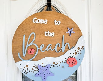 Gone to the Beach Coastal Round Wooden Door Hanger