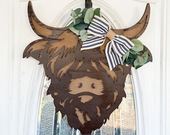 Highland Cow Front Door Hanger