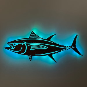 Yellowfin Tuna Wood wall hanging with lights