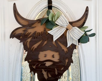 Highland Cow Front Door Hanger