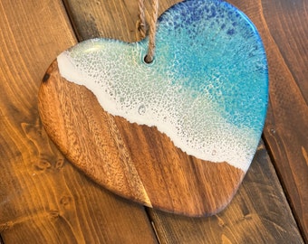 Personalized Custom Ocean Resin Heart Shaped Charcuterie Board