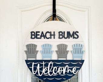 Beach Bums Welcome Coastal Round Wooden Door Hanger