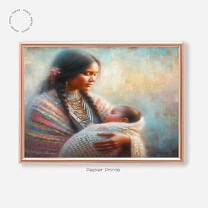 Sacred Moments: Native Mother and Child in Papoose, Heritage-Inspired Art Print, Printable Wall Art, Digital Downloadable Art Print