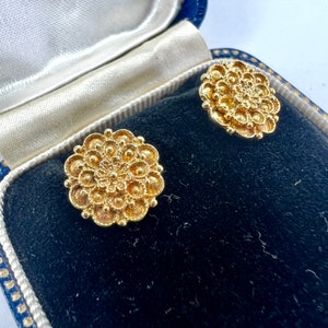 ヴィンテージ 18CT ゴールド 装飾花柄ロゼット スタッド イヤリング