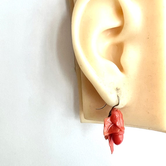 Victorian Coral Celluloid Acorn Earrings - image 8